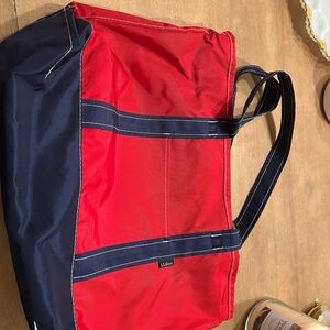 L.L. Bean Red and Navy Duffel Bag